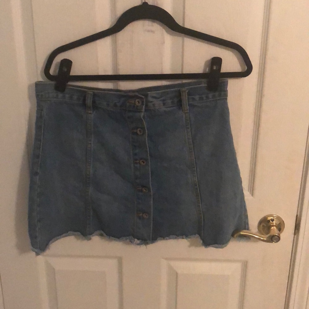 Distressed Blue Denim Jean Button Up Skirt - Picture 2 of 3